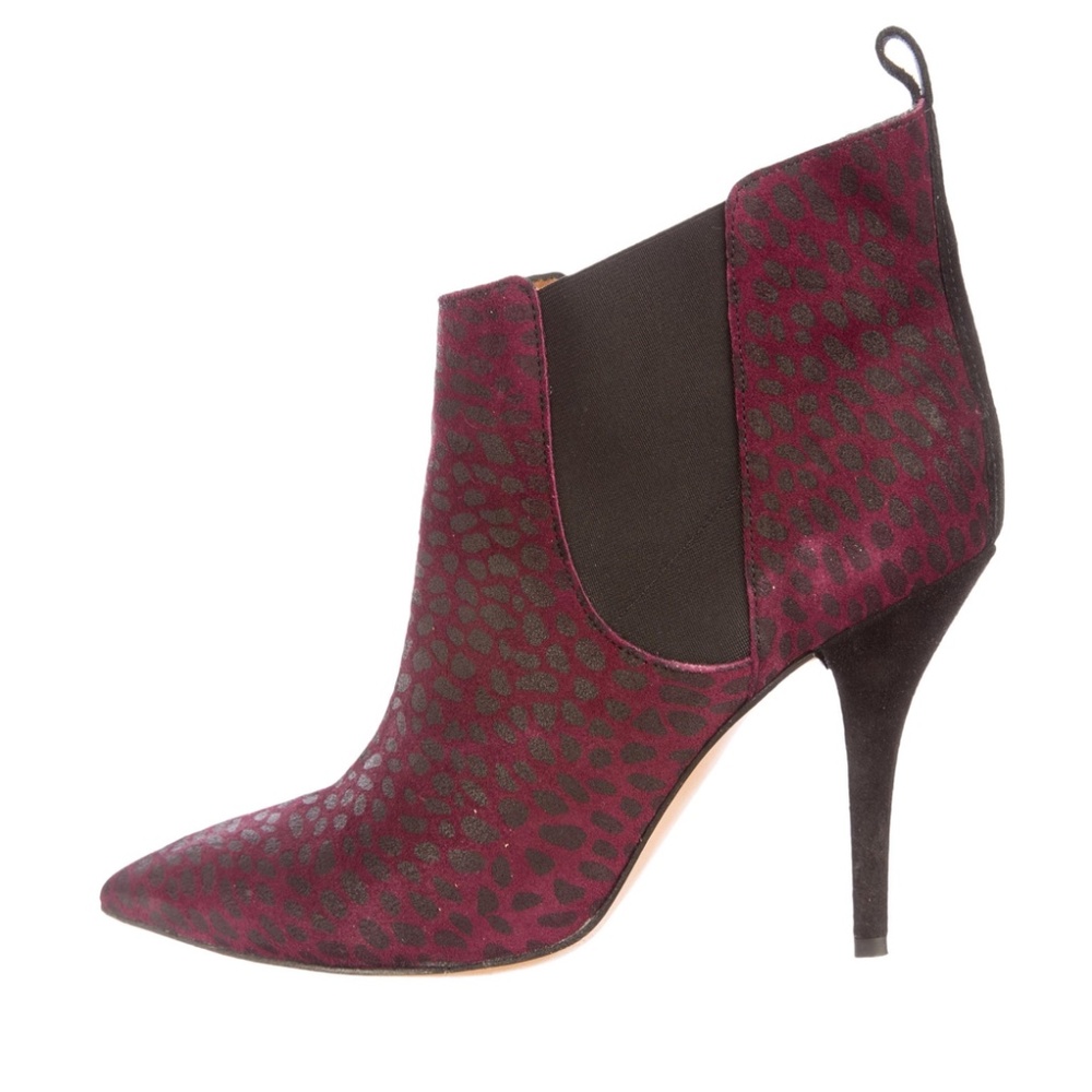 Isabel Marant Cleane'Wine Black Leopard Suede Ankle Boots Sz 38 US 7.5